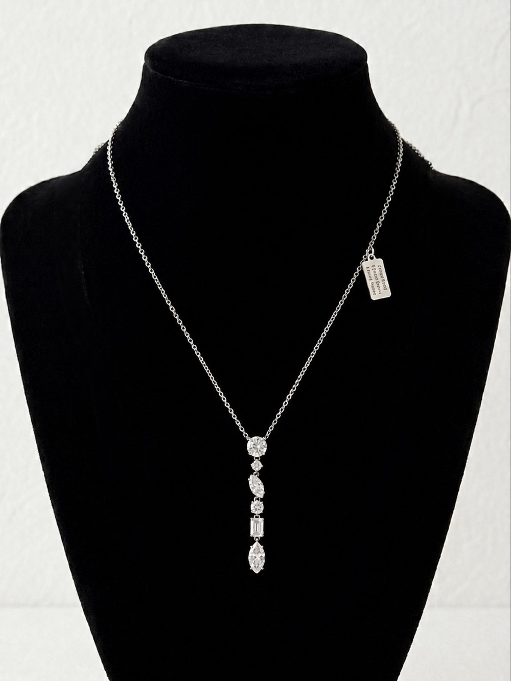 Nadri Silver Crystal Linear Drop Necklace - White